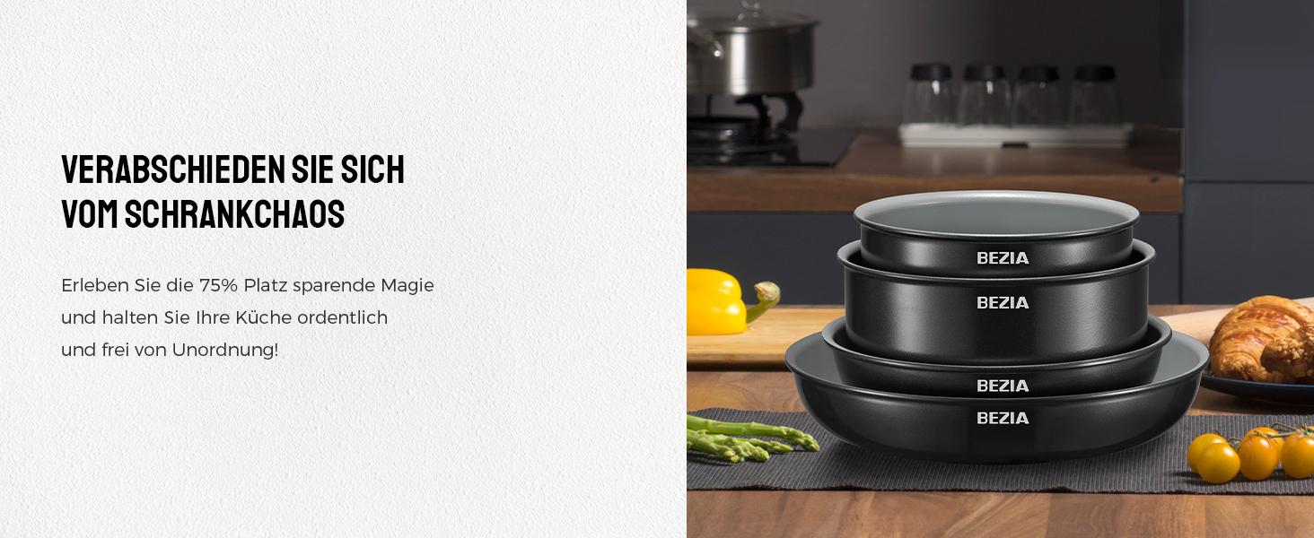 BEZIA 13-Piece Ceramic Nonstick Cookware Set - Induction Compatible Pots and Pans for All Cooktops, Stackable, Dishwasher & Oven Safe