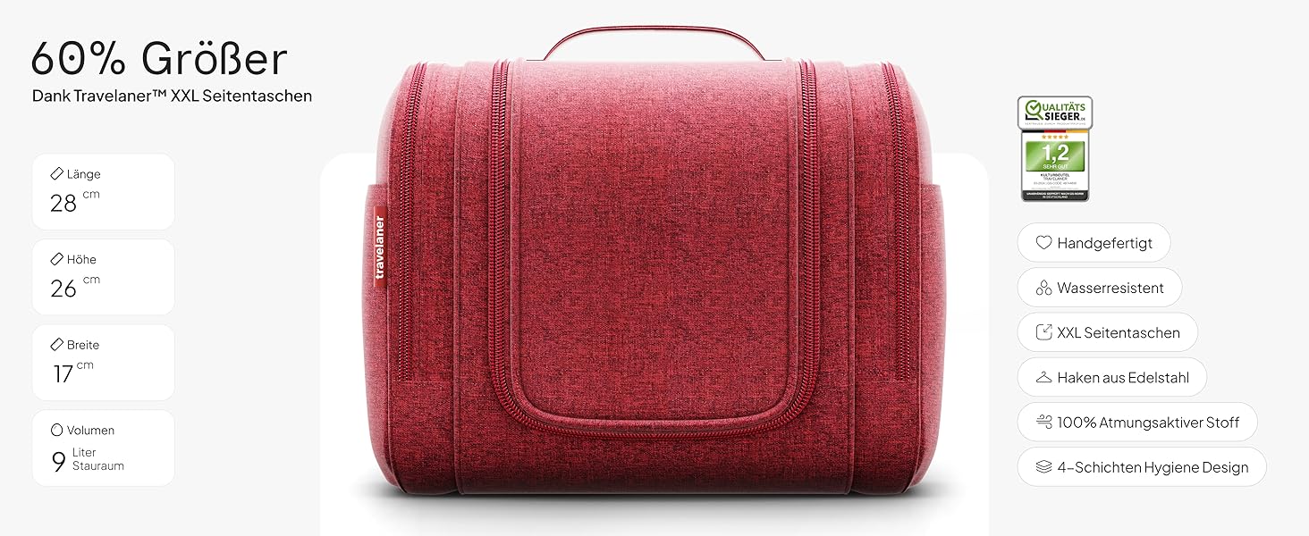 Чохол для туалетних речей Traveaner 7 відділень, 3-в-1, водонепроникний, для подорожей (червоний, XXL)