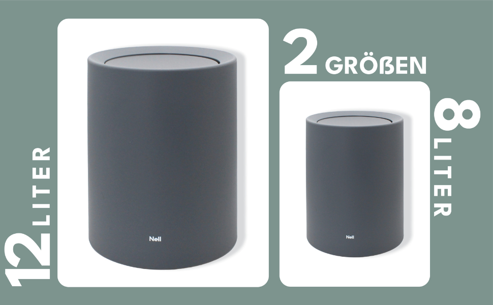 Сміттєвий кошик для ванної кімнати та туалету Nell, 8л, чорний матовий, з гойдальним кришкою, пластиковий