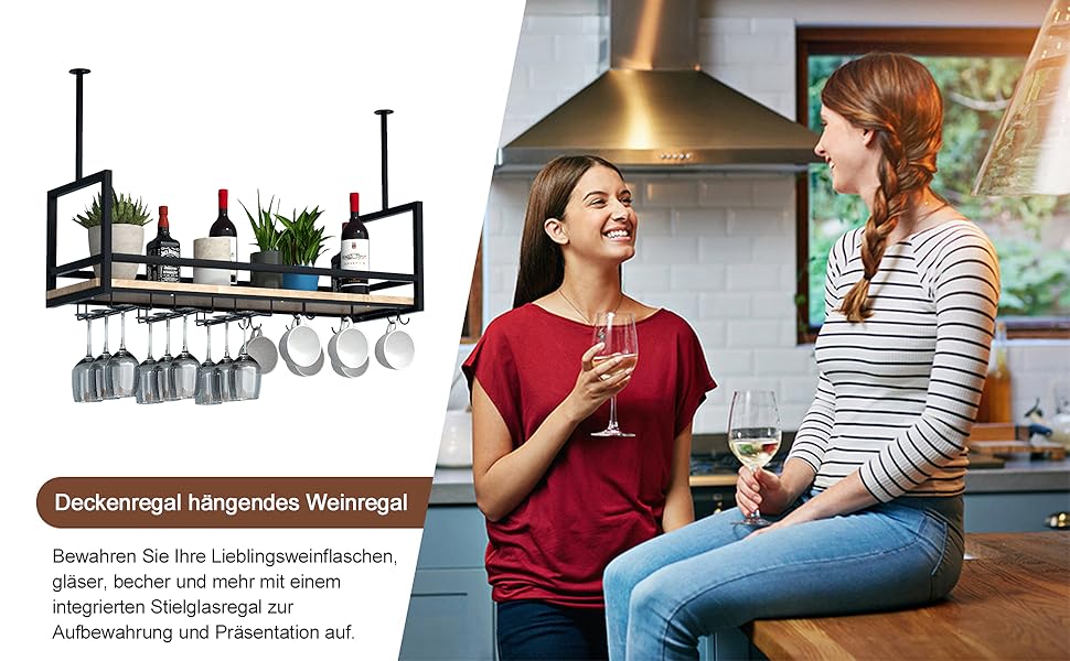 Металевий настінний/підвісний стелаж для вина DSVONAUS, 100x30x60 см - для бару, ресторану, кафе, кухні