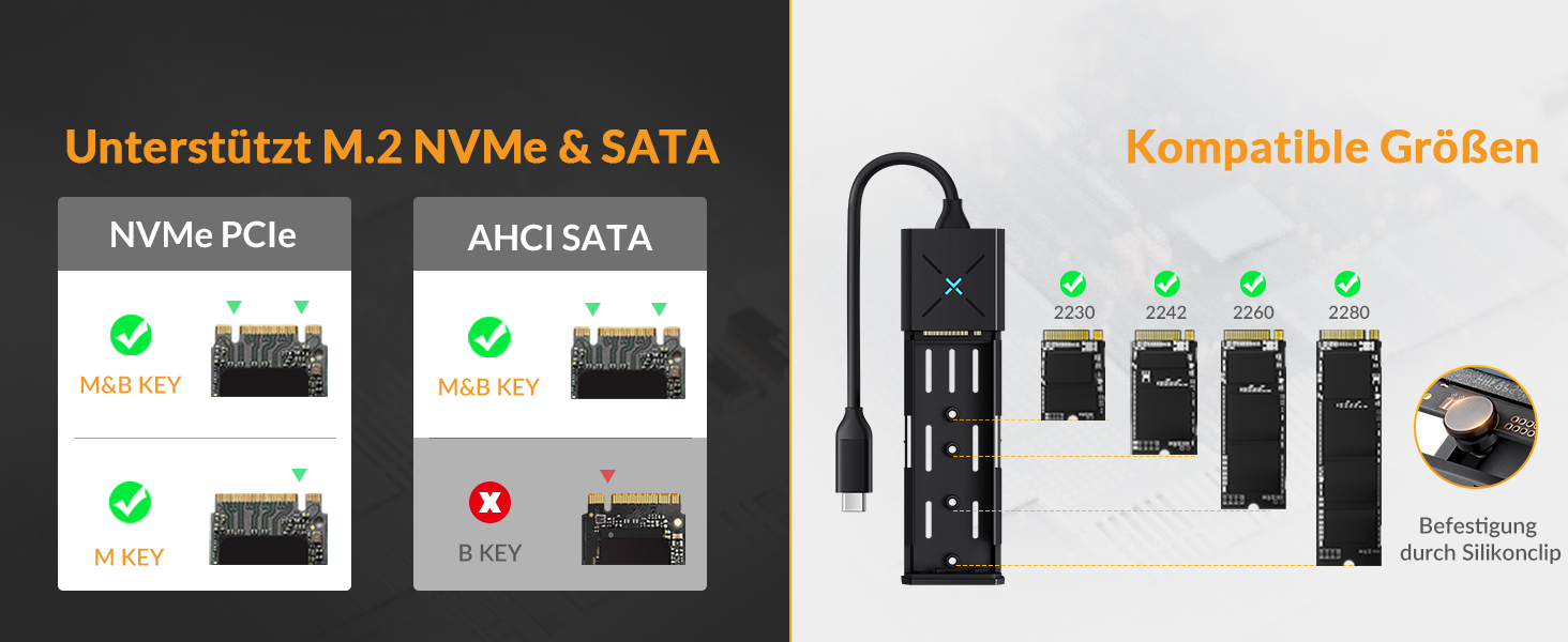 Зовнішній корпус-адаптер iDsonix M.2 NVMe та SATA SSD на USB 3.2 Gen 2 10Gbps, алюмінієвий, підтримує M-Key/B+M Key, розміри 2230/2242/2260/2280, USB-A/USB-C