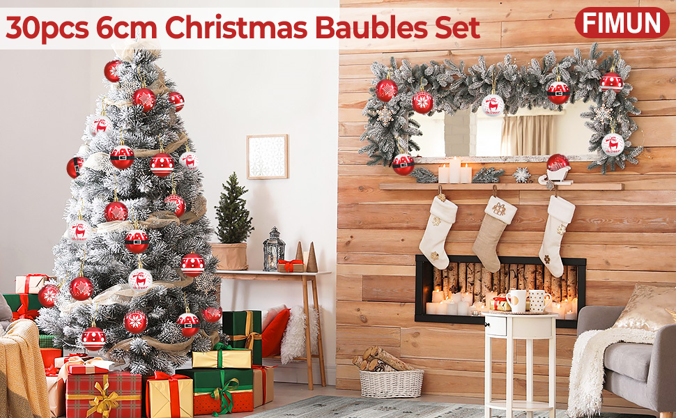 Набір прикрас на ялинку: 30 пластикових кулі діаметром 6 см (червоні та білі)