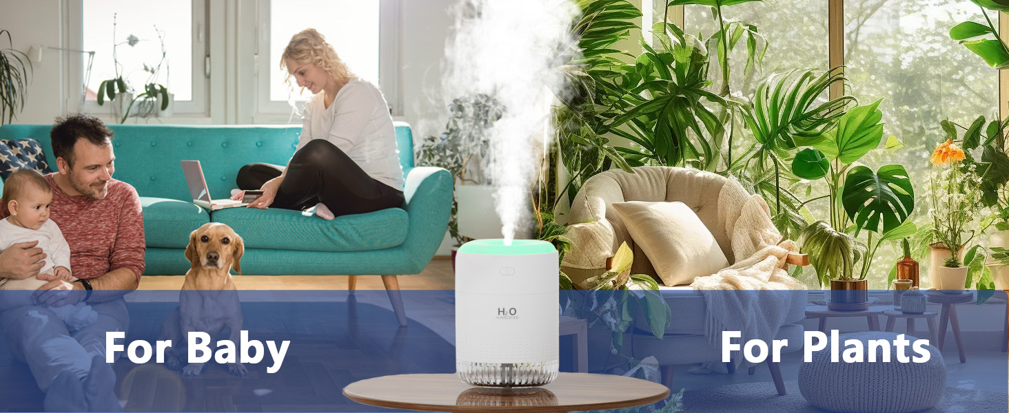 Зволожувач повітря SZO Mini з LED-підсвіткою, автовимкнення та 2 режимами, для авто, спальні, офісу, білий