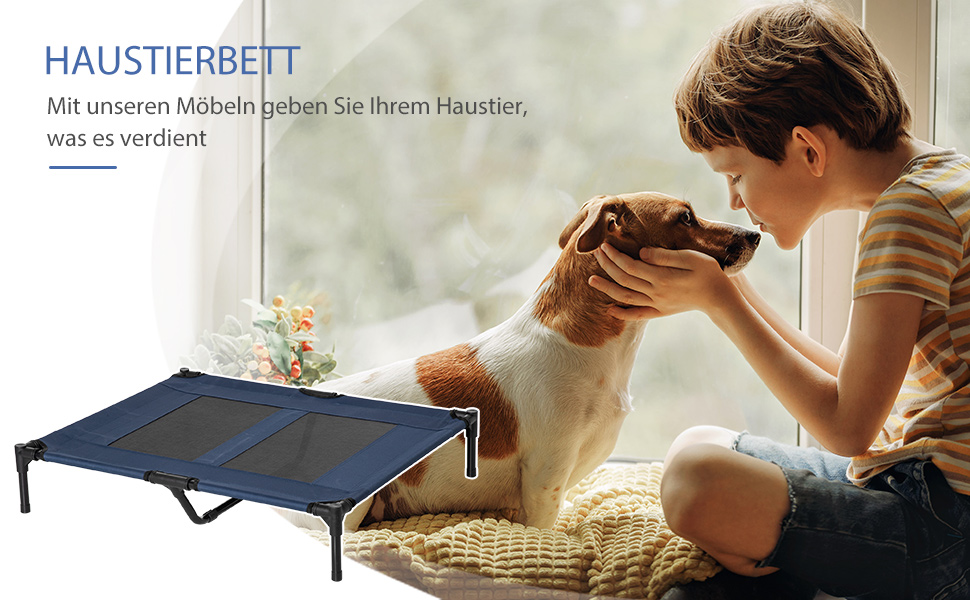 PawHut Лежанка для собак на вулицю, піднята лежанка з дихаючою сіткою, лежанка для домашніх тварин для маленьких та середніх собак, 91 x 69 x 29 см (Блакитний)