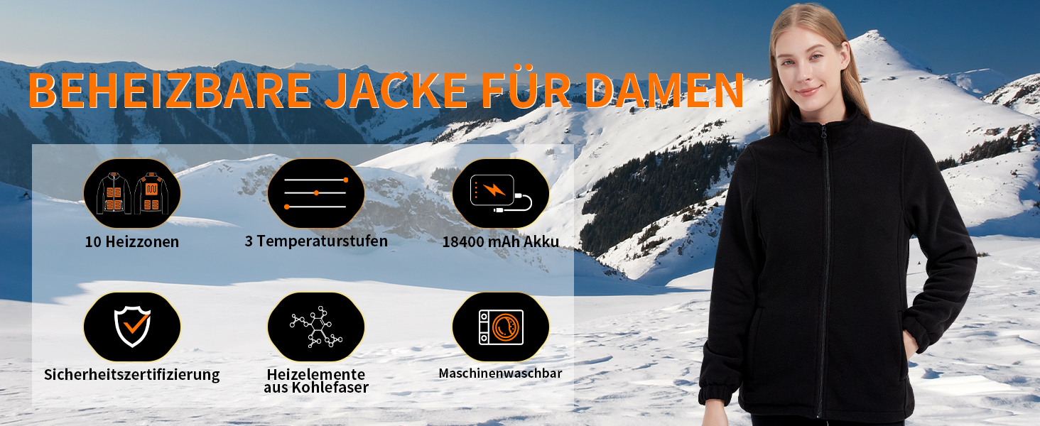 Обогревна куртка для жінок з Powerbank 18400 mAh, 10 зон обігріву, флісова куртка Feece, тепла куртка з акумулятором, зимовий одяг з обігрівом (L)