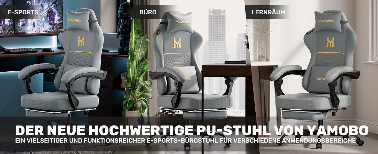 Геймерське крісло Ergonomisch з підлокітниками, підставкою для ніг, подушкою для попереку та голови, регульованою висотою, оббивка PU, сірий колір P-grey