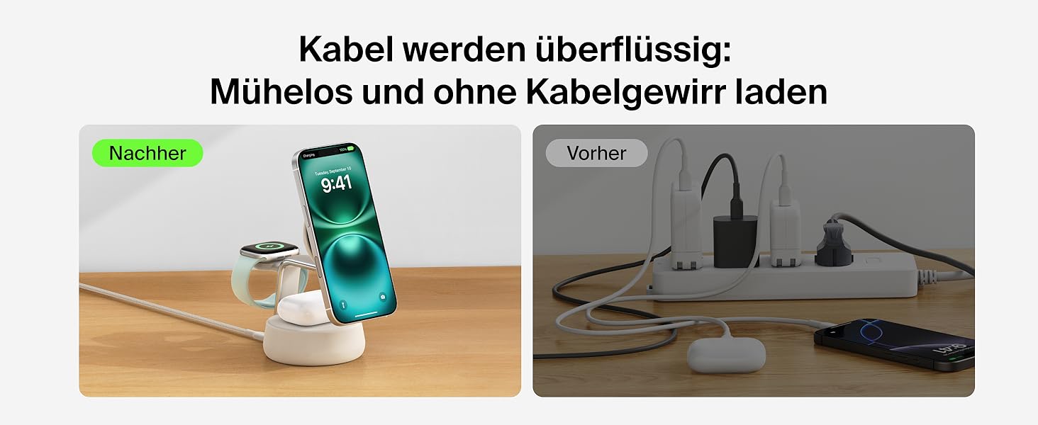 Беспроводное зарядное устройство Belkin UltraCharge Pro Qi2 3-в-1, 25W, MagSafe сумісне для iPhone, Apple Watch, AirPods, адаптер 45W, пісочний колір