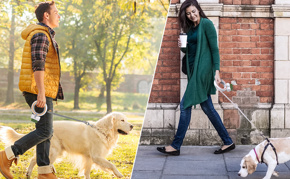 Висувна поводок для собак, ручне кріплення, 360°, без спутанню, 3 м, з тримачем для відходів, для середніх та маленьких собак (чорний/зелений, чорний/помаранчевий)