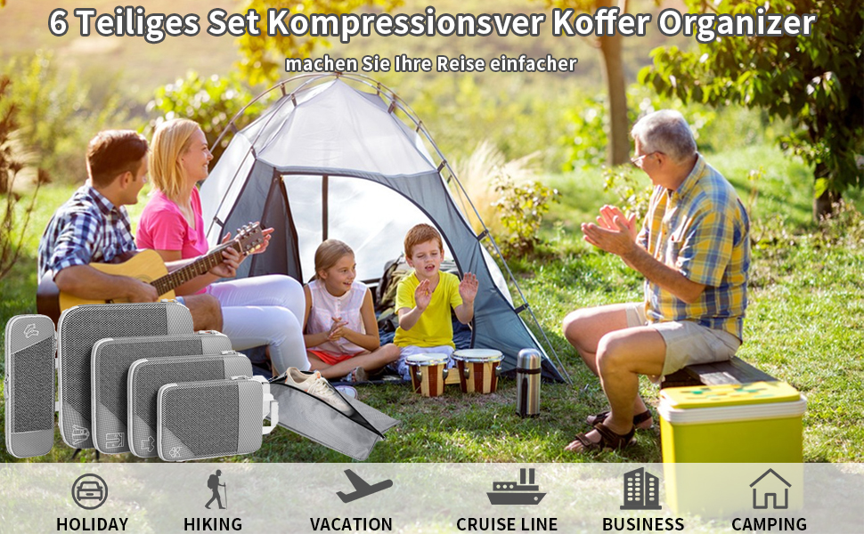 Органайзер для валізи Grau, набір 6 шт. (Compression Packing Cubes), для подорожей, рюкзака, ручної поклажі сірого кольору