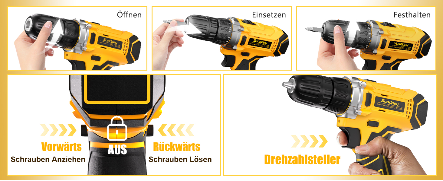 Набір інструментів Sundpey 166 шт. з акумуляторною дрилі 12V для дому, ремонту та саду (жовтий)