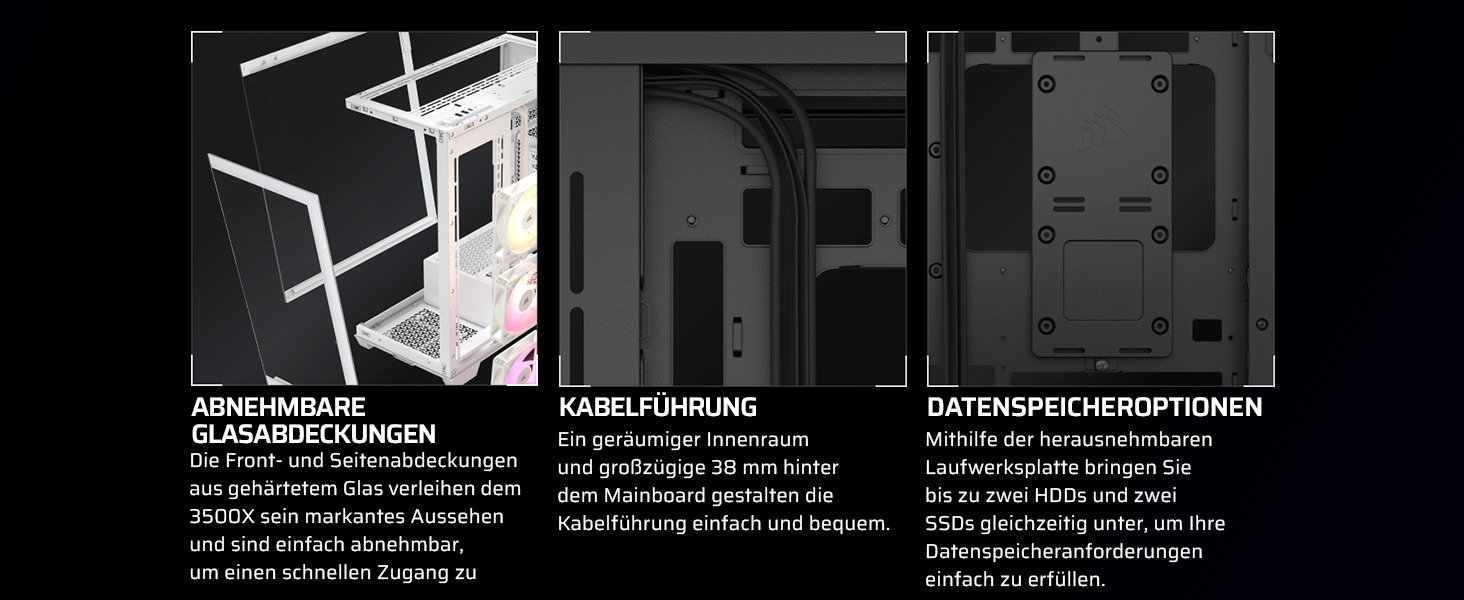 Корпус ПК CORSAIR 3500X ARGB Mid-Tower ATX з загартованим склом, білий - з 3 вентиляторами CORSAIR RS120 ARGB