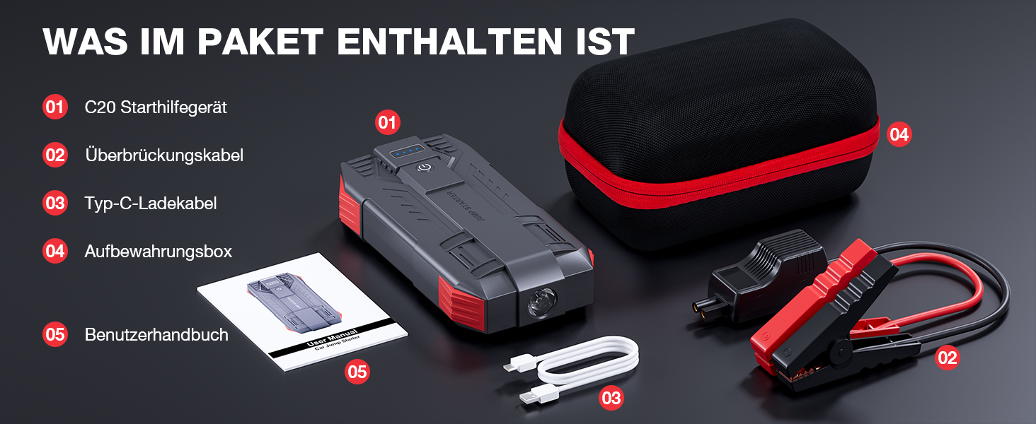 Повербанк Starthilfe Povasee 6000A UltraSafe для авто: пусковий пристрій, 12V, LED, 2 USB, до 10L бензину/8L дизеля