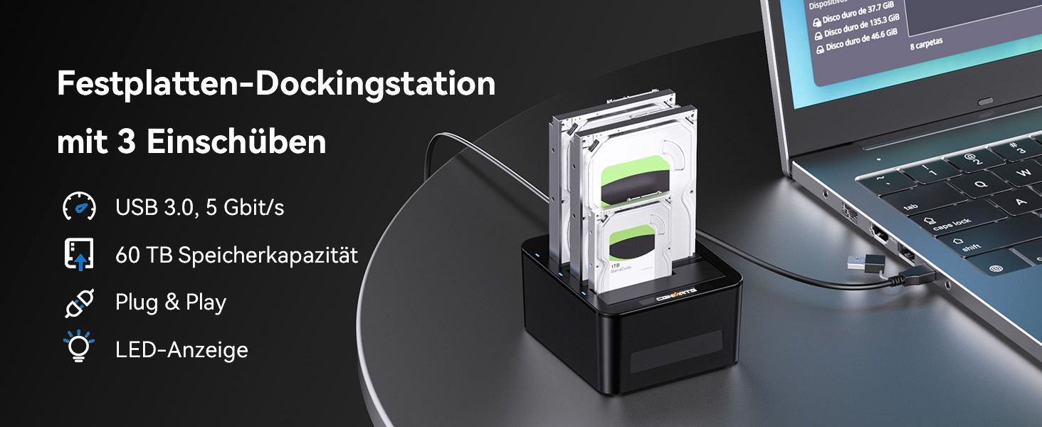 Док-станція для жорстких дисків CENMATE 637U3-1 на 3 слоти для SATA HDD/SSD 2.5