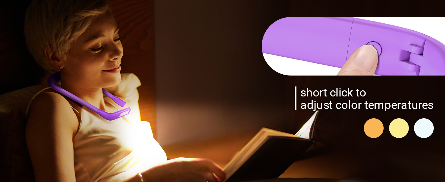 LED лампа на шию для читання Buch - 3 кольори, фіолетова. Лампа для читання в ліжку, в'язання, рукоділля. Подарунок для чоловіків.