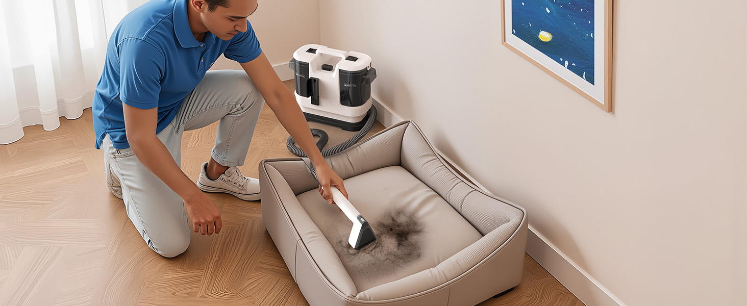 Lubluelu Пылесос для чищення мягкой мебели, 600 Вт - 18 кПа, для коврів, диванів та автосалонів, портативний, з самоочищенням та довгим шлангом (білий)