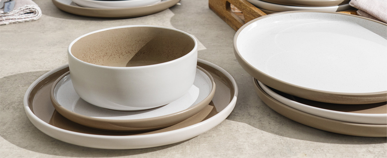 Сервіз Hausfelder для 8 осіб (32 елементи) з каменю Shadow Stone – тарілки, миски, чашки. Сервіз з кераміки, стійкий до миття в посудомийній машині