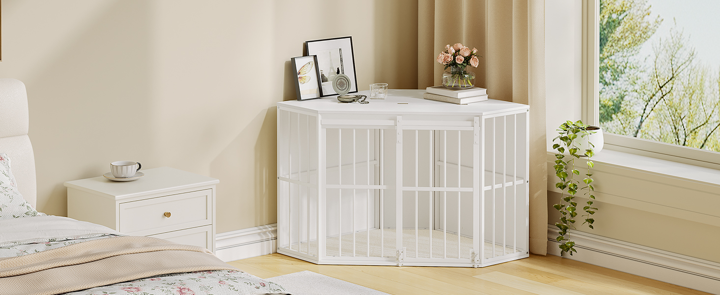 Клітка для собак Hzuaneri Eck-Hundekäfig: зручна собача будка з подушкою та розсувними дверима, 107 x 59,6 x 64 см, білий колір, DFC85903W