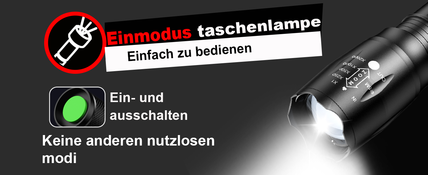 Набір ліхтариків Modus Extrem Hell 4 шт. - потужні LED ліхтарики з алюмінію, 2000 люмен, водонепроникні (IP65), з функцією зуму, для кемпінгу, туризму, надзвичайних ситуацій, подарунок, чорний