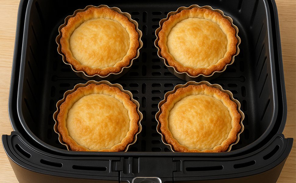 Форми для тартів Yamteck Tarteform 10см (6 шт.) з підйомною основою, золотисті. Антипригарне покриття з вуглецевої сталі для тартів, пирогів, фруктових тортів, різдвяного печива, сімейних обідів та свят. Набір 6 шт.