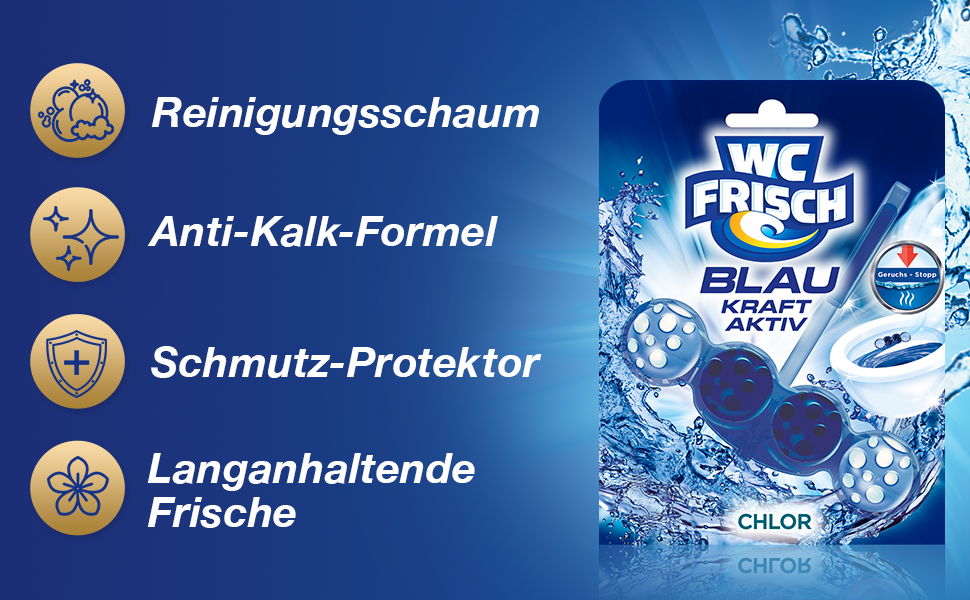Очищувач для унітазу WC Frisch Kraft Aktiv з хлором, блокувальник запаху та освіжувач (набір 10 шт)
