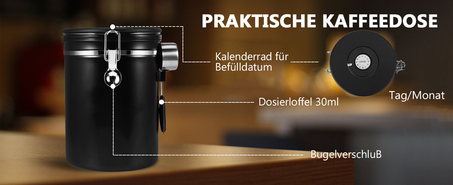 Кавовий контейнер ZONJIE 2.8л з нержавіючої сталі, вакуумний, з CO2-вентилем та датою, для кавових зерен