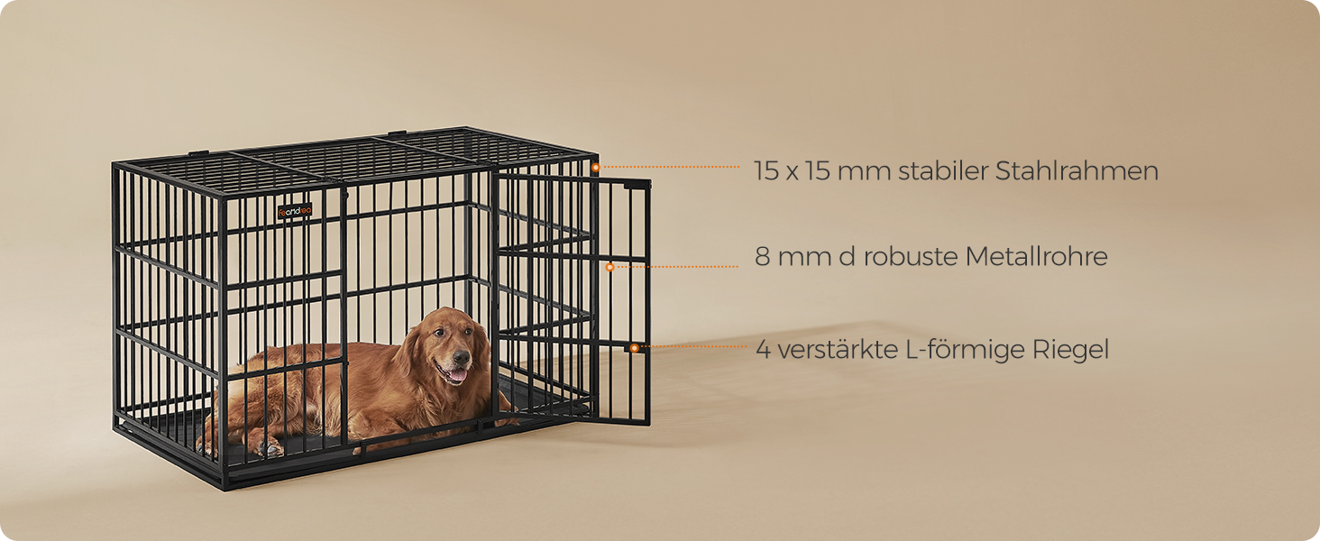 Клітка для собак Feandrea, 122 x 75 x 80 см, XXL, чорна, з висувною піддоном, подвійними дверцятами, для великих собак