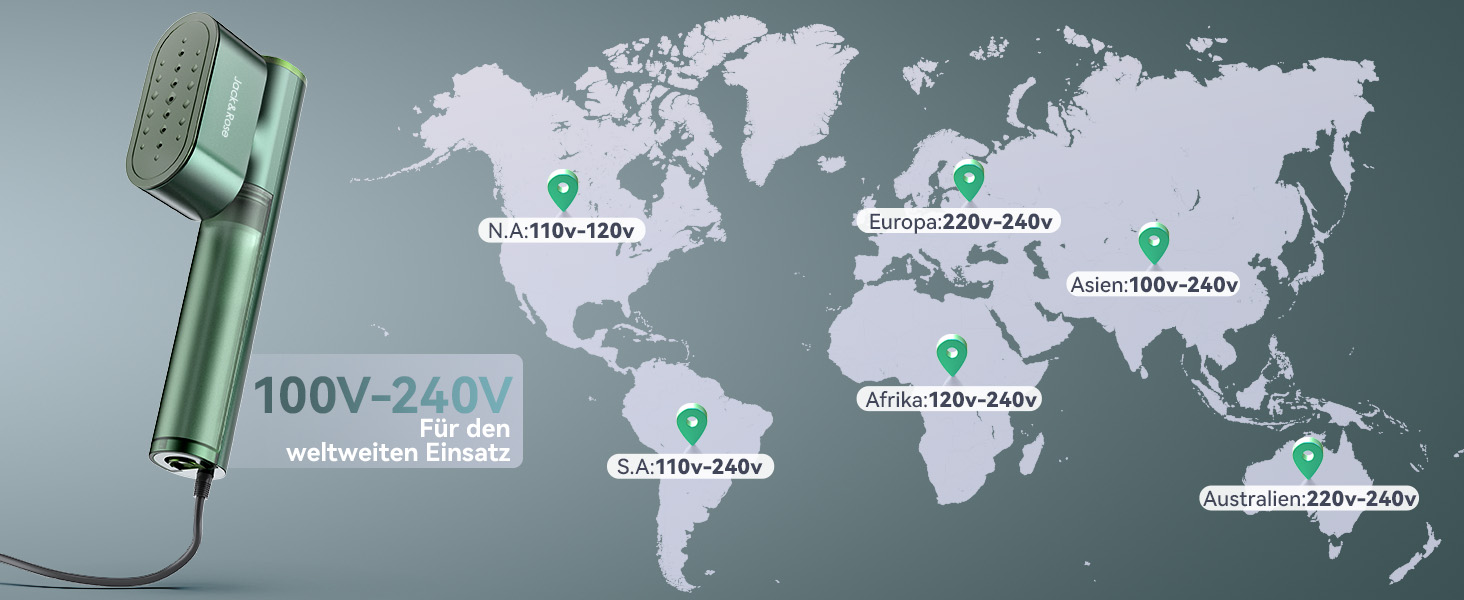 Портативний відпарювач для одягу Steamer 2-в-1 1000W, для глобальних подорожей, зелений