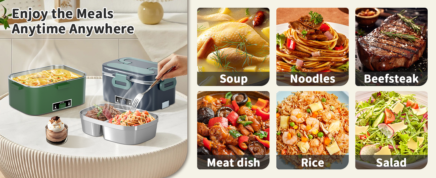 Електрична ланчбокс SOOOEC 100W, 3-в-1 з нержавіючою сталі, 12V/24V/220V для авто/офісу, з ізольованою сумкою (Оранжево-Чорний), 1.8L