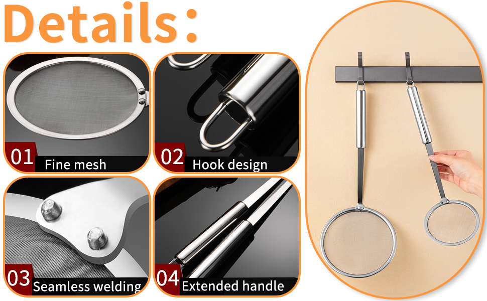 Набір з 3 шт. кельїв для зняття піни з нержавіючої сталі, високоякісні, фільтрувальні ложки, сито з дрібною сіткою, набір для кухні, 3 розміри, для зняття жиру та піни