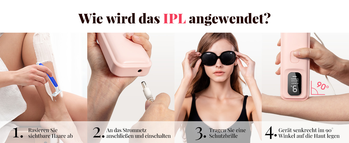 Пристрій для епіляції IPL Laser - Безболійна епіляція вдома: 9 рівнів, 999 900 імпульсів світла для тіла, обличчя та бікіні. Рожевий колір