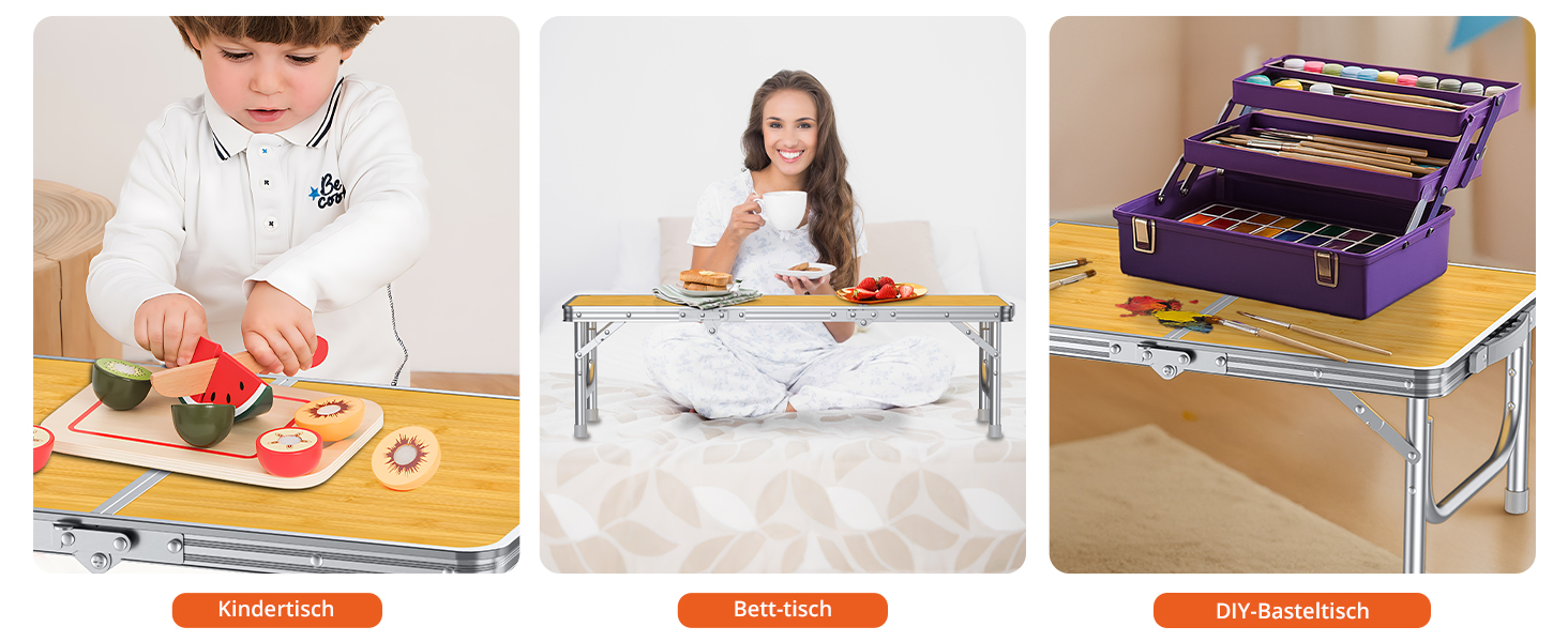 Складний кемпінговий стіл FUNYKICH 87x40x26 см, жовтий - алюмінієвий, MDF стільниця, з сумкою для перенесення