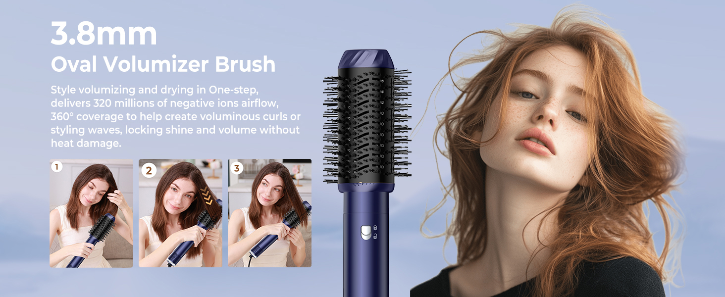 Фен-щітка 6 в 1 Airbrush | Професійний набір Air Styler - 1000W, круглі щітки, керлер, щітка для гарячого повітря, фен-щітка, фен, випрямляч | Для всіх типів волосся - блакитно-чорний