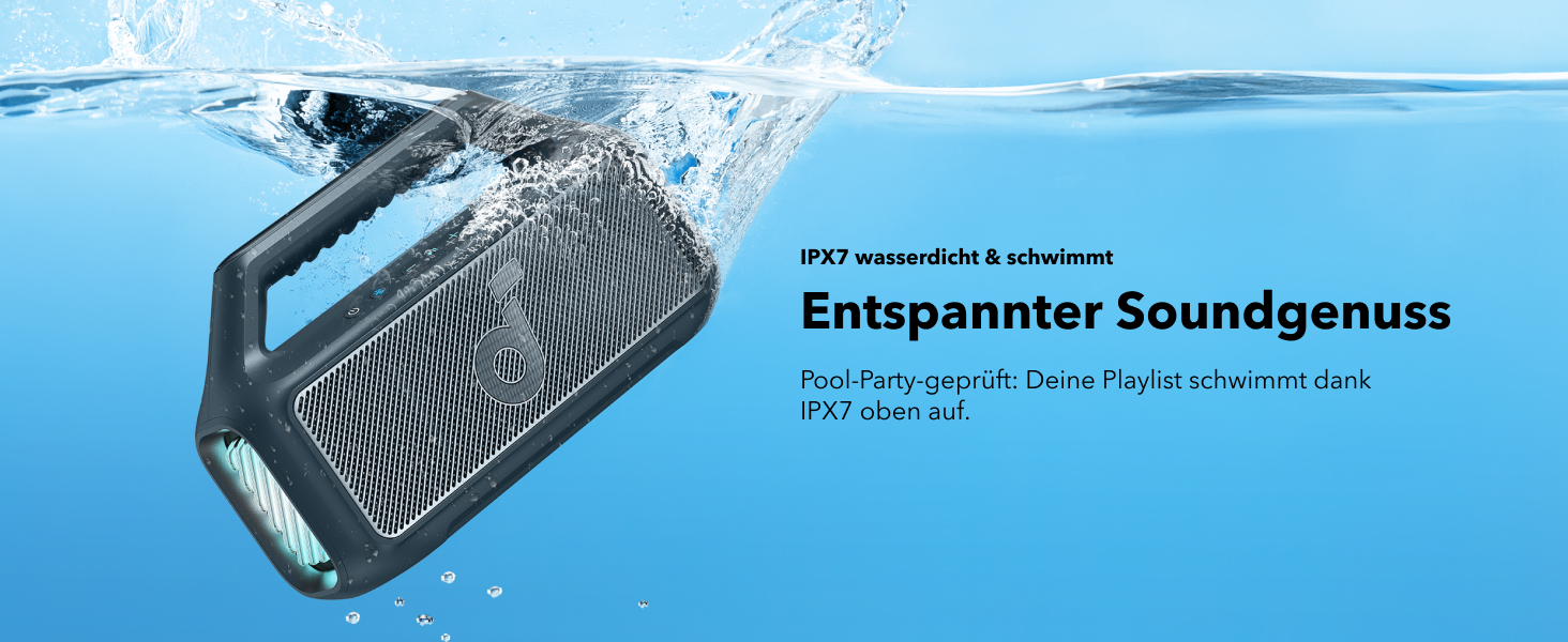 Soundcore Boom 2 - портативна Bluetooth колонка, 80W, сабвуфер, LED-підсвічування, IPX7, 24h, USB-C, BT 5.3, для кемпінгу, пляжу, саду (блакитна)