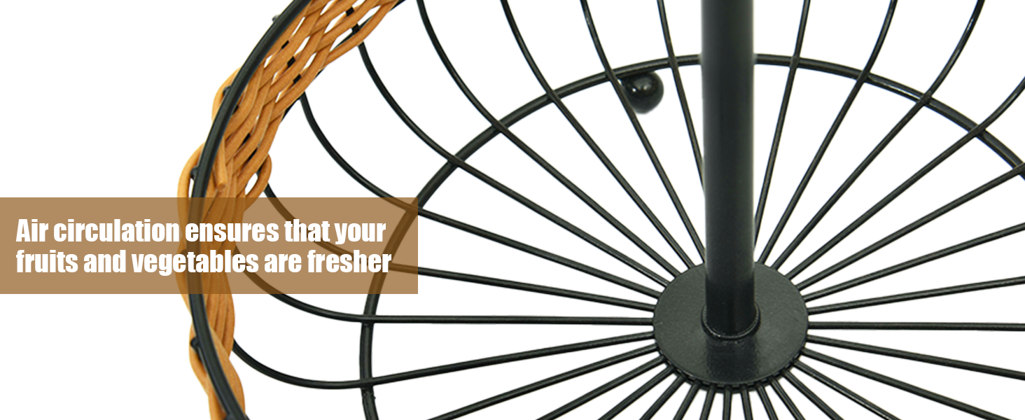 Двоярусний кошик для фруктів LEEJARD з синтетичного ротангу, знімний піддон, чорний (H:45 Dm:29 см)