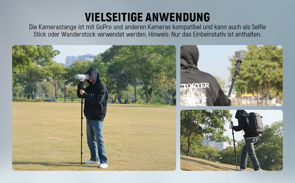 NEEWER Монопод 155см для камери, монопод для відеозйомки, монопод з алюмінію, 1/4' 3/8' адаптер, для DSLR/Camcorder, професійний аксесуар, вантажопідйомність 8кг, TP41 з мікрофіброю