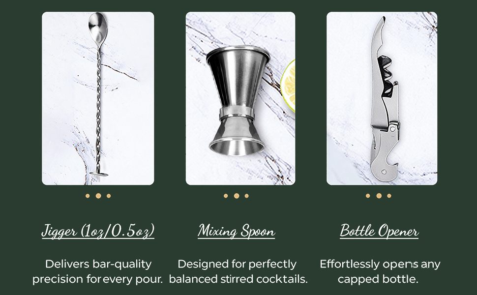 Набір для коктейлів преміум класу Boston Shaker, 16 предметів: шейкер, мадлер, відкривачка для пляшок, аксесуари для бару (чоловікам та жінкам)