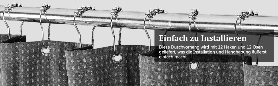 Штора для душу миюча текстильна поліестер 180x200 см, сіра, з кільцями (12 шт.) - Водонепроникна штора у ванну