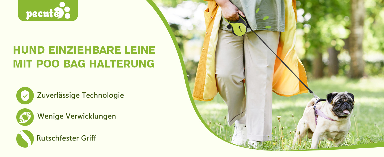 Рулетка для собак Pecute 8м, 50 кг, зелена - надійна та зручна