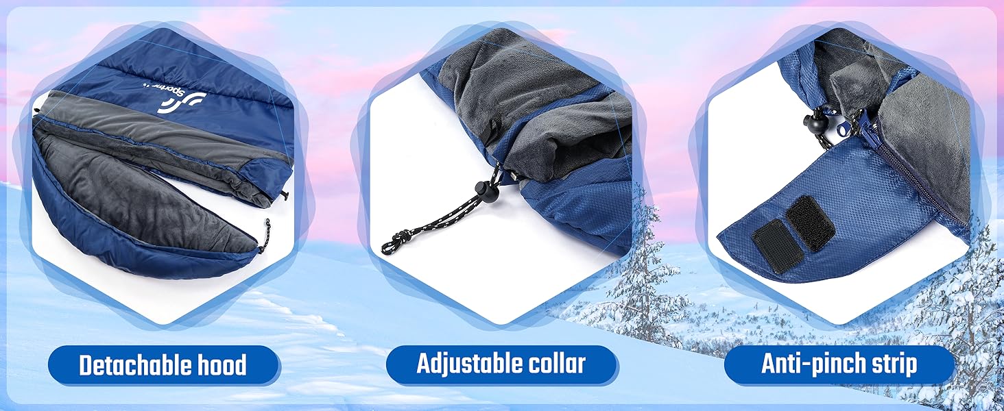 Спальний мішок зимовий XXL 230x90 см з капюшоном та підкладкою Kristallsamt для дорослих, -5°C