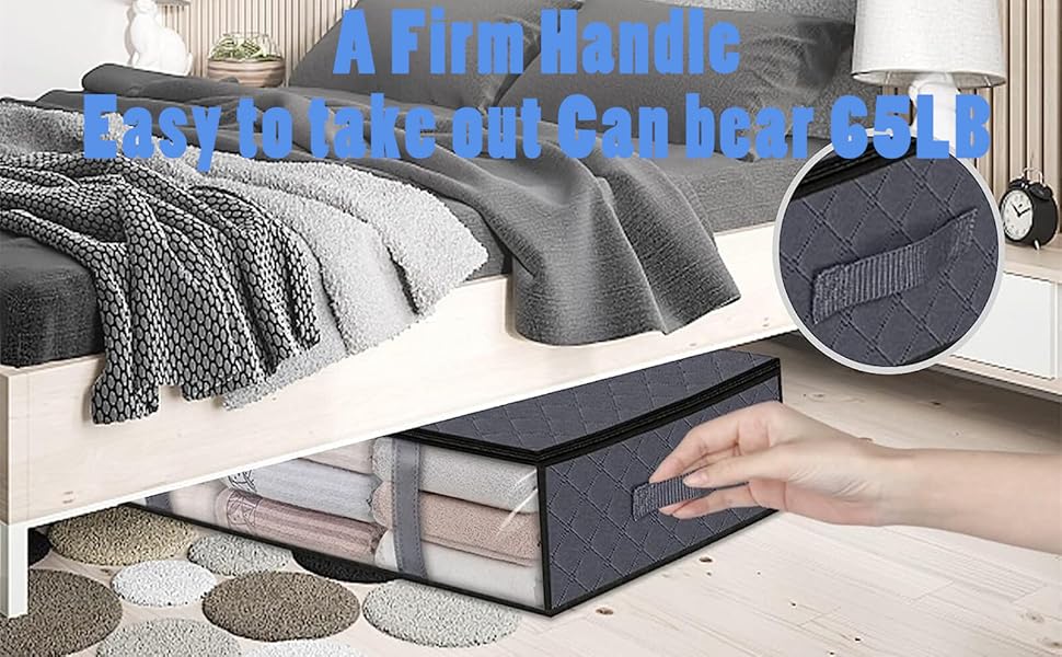 Коробки для зберігання під ліжком (3 шт.) з прозорим вікном та ручками - Складані контейнери для постільних речей, одягу, ковдр 60x45x15 см, темно-сірий