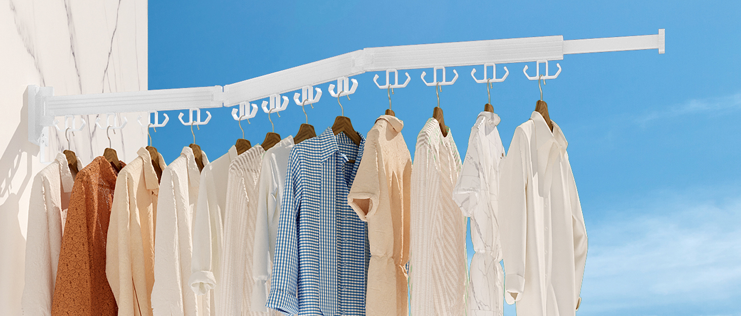 Настінна сушарка для білизни, розкладна, 3-секційна, біла. Максимальне навантаження 68 кг, 120 см (50 дюймів у складеному стані). Економія місця, ідеально для невеликих осель, білий колір.