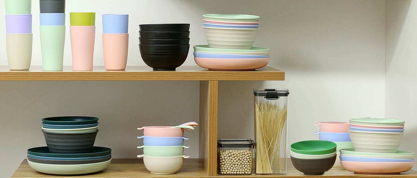 Набір посуду з PP | Легкий та незламний сервіз з 16 предметів для дітей та дорослих, 4 тарілки, 4 десертні тарілки, 4 миски, 4 чашки (сірий)