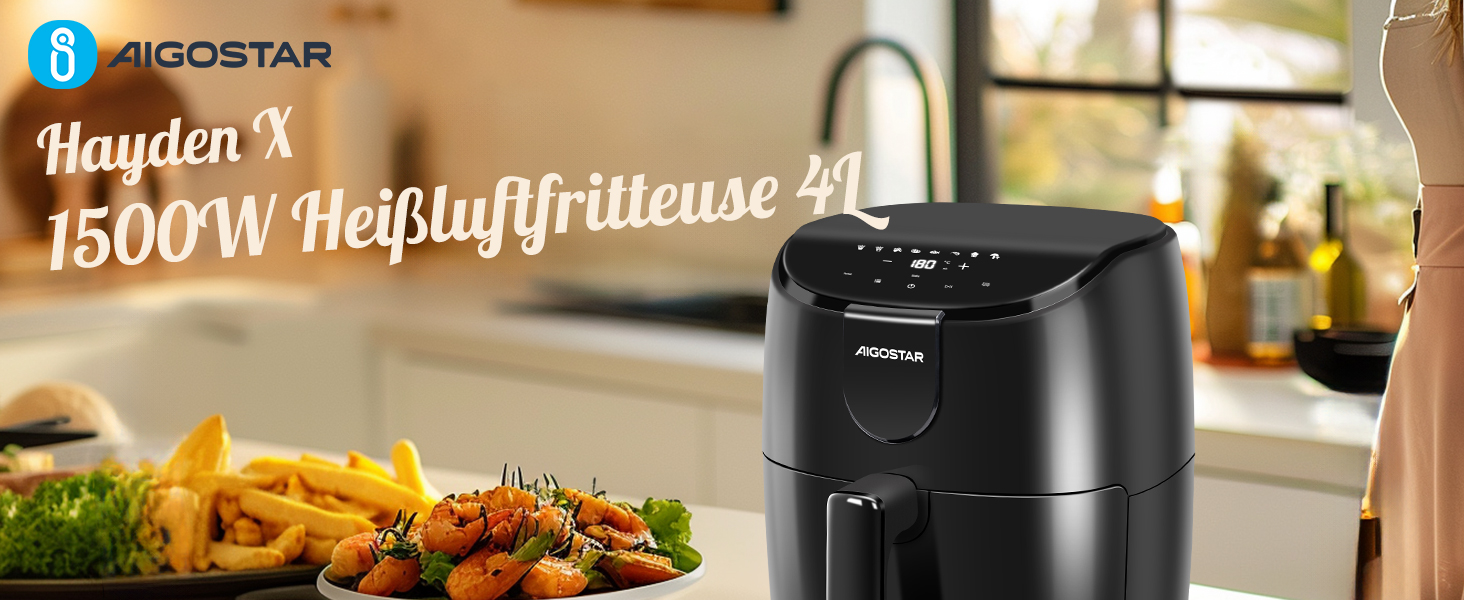 Фритюрниця Aigostar Air Fryer 4L з гарячим повітрям, XXL, без олії, 8 програм, LED-дисплей, 1500W, BPA-free