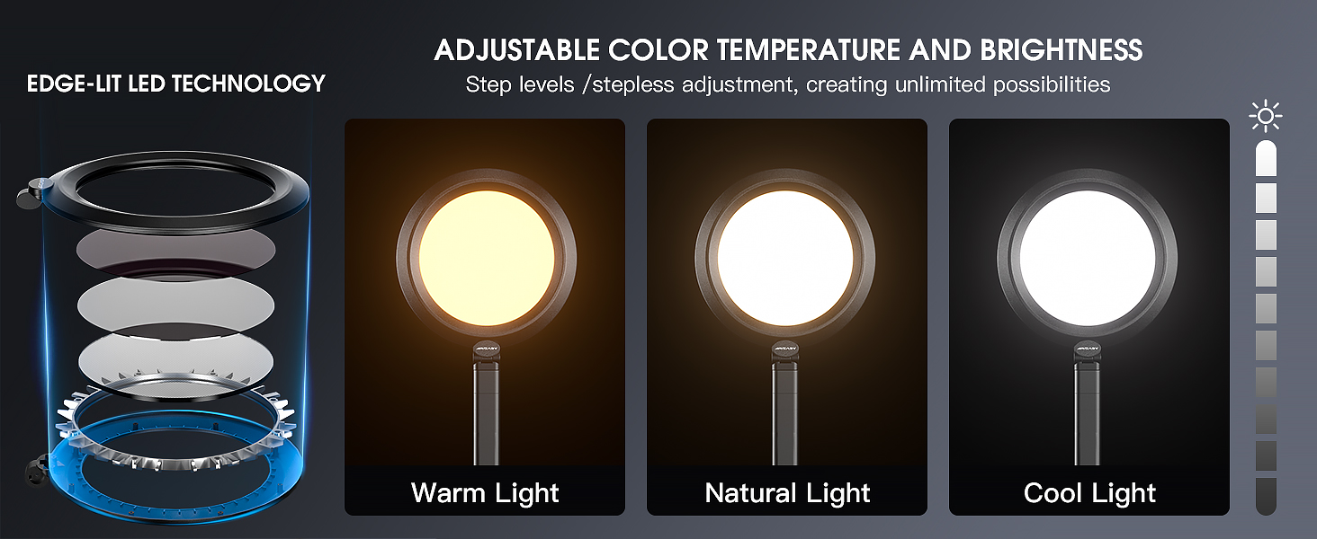 LED лампа настільна з денним світлом для відеоконференцій, офісна лампа з підставкою, регульована з 4 кольоровими режимами, 18W світло для відео, захищає очі, для дому та офісу, матовий білий (тінтовий чорний)