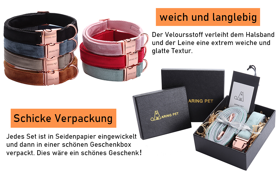 Набір повідка та нашийника для собак Aring Pet, оксамитовий нашийник та повідок, регульований нашийник для маленьких, середніх та великих собак, блакитний