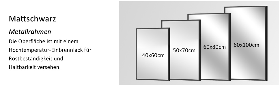 Дзеркало Boromal Spiegel чорне 40x60 см з металевим обрамленням для ванної, туалету, спальні