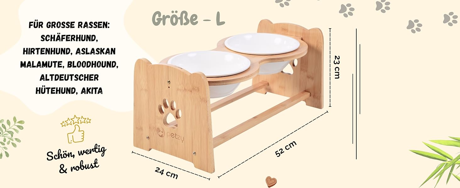 Преміум годівниця для собак/кішок Petzy Ceramic 1200 мл | Регульована висота, бамбукова станція, неслизька підставка, сіра
