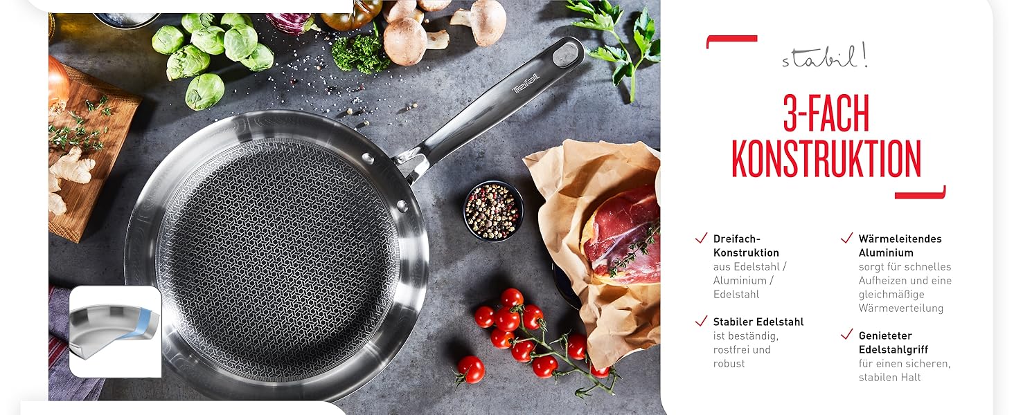 Сковорода Tefal Eternal Mesh 28 см з антипригарним покриттям Mesh, для всіх типів плит, індукційна, 3-шарова