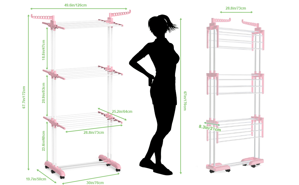 Клатковий сушильник для білизни InnoTic з 4 ярусами та колесами - великий, для дому та вулиці (білий/сірий)