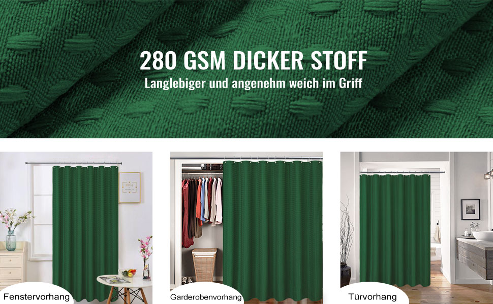 Шторка для душу BTTN, вафельна тканина, 180x200 см, антигрибкова, важка, водонепроникна, з 12 гачками, зелена